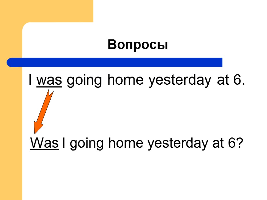 Вопросы I was going home yesterday at 6. Was I going home yesterday at